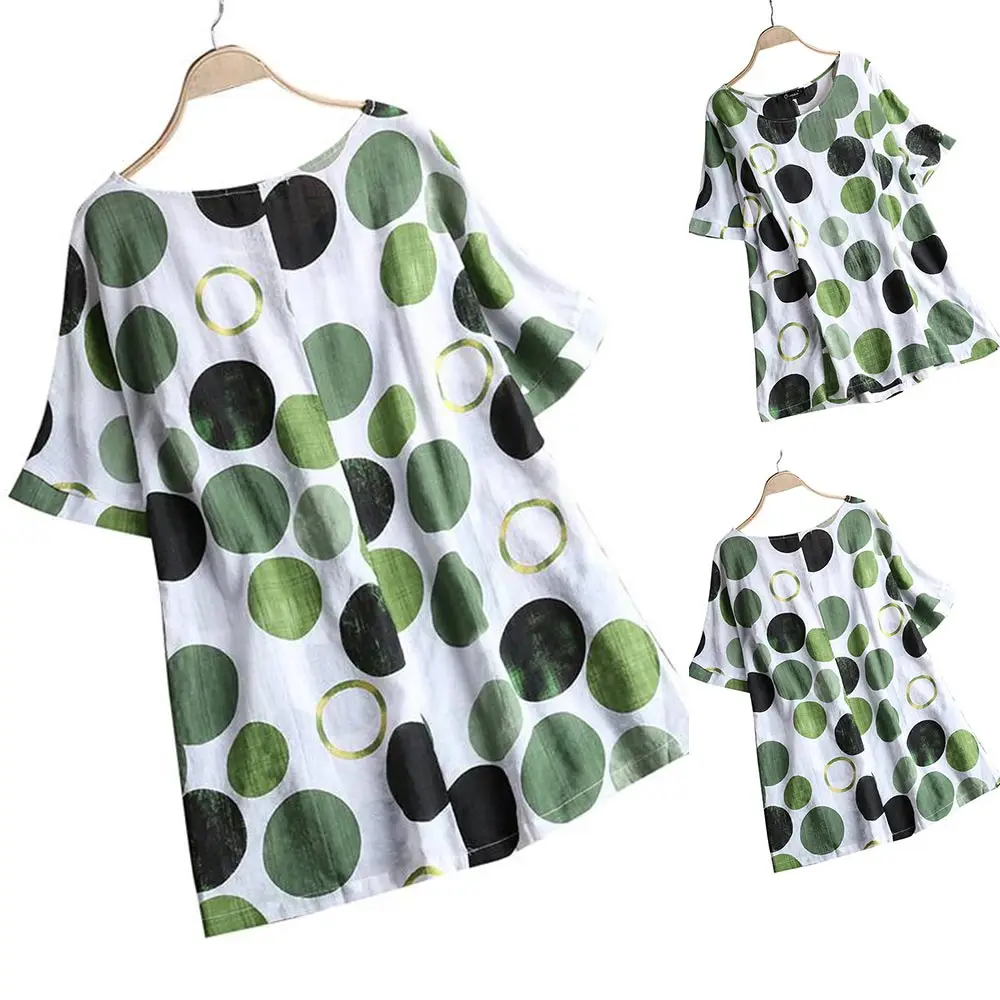 

Dot Printed Ladies Tshirt Short Sleeve Round Neck Women T-Shirt Blouses Summer Fashion Blouses T Shirt