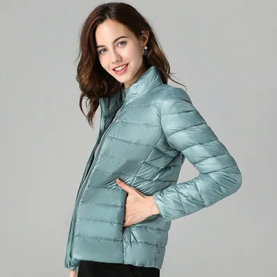 Women 90% White Duck Down Jackets Women's Ultra Light Thin Duck Down Coat Autumn Winter Warm Stand Collar Hiking Portable Hot