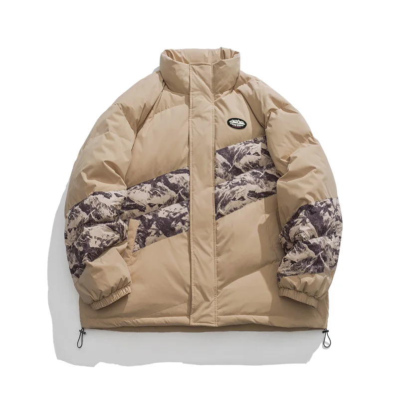 LUCLESAM Men's Camouflage Patchwork Thicked Coats Stand Collar Padded Jackets Winter New Loose Casual Warm Clothing Large Size