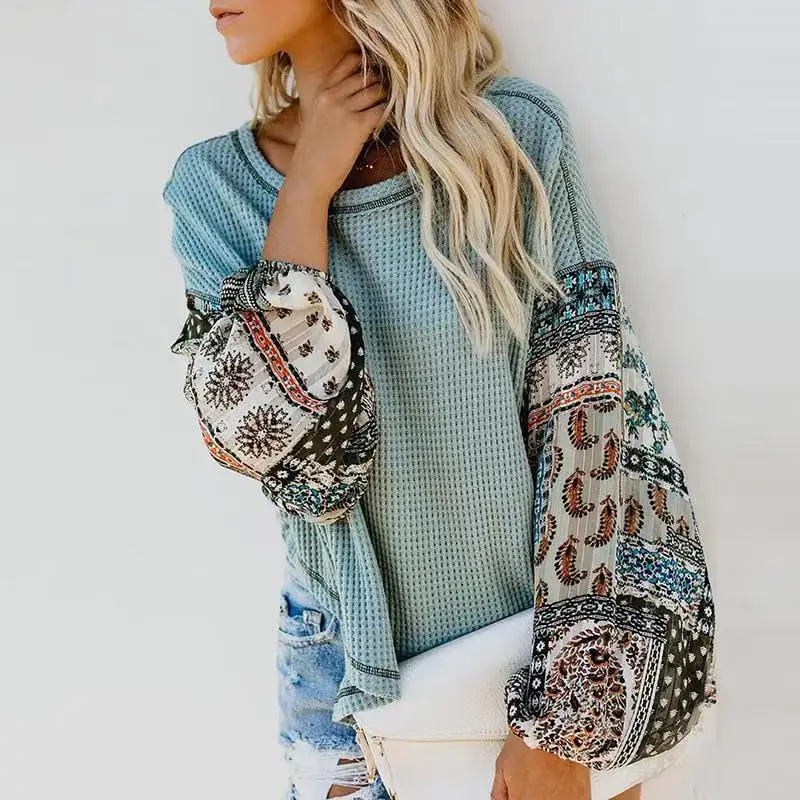 

Новый Свободный Повседневный Топ с длинным рукавом и принтом в стиле ретро