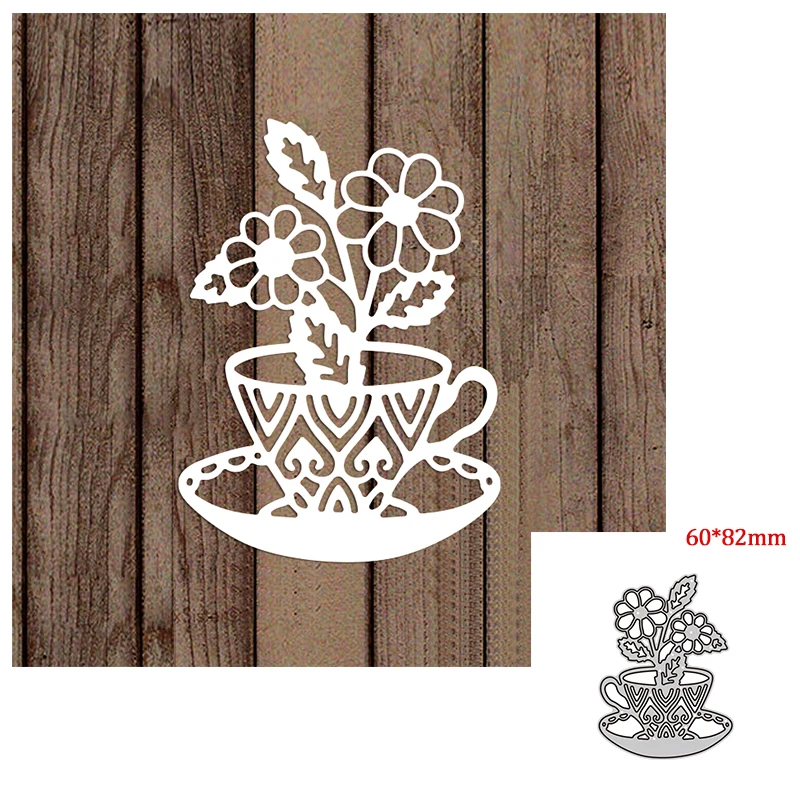 Цветок в кофейной чашке режущий штамп сделай сам металлический Скрапбукинг