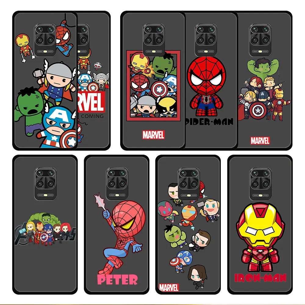 

Black Phone Case Coque for Redmi 9C 10A 7A 8A 9T Note 10 11 Pro 9A 10C 4G Note10 7 9S Note11 The Avengers Marvel Hero Soft TPU