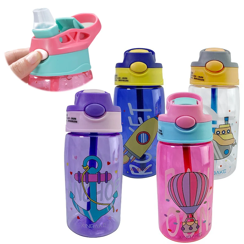 

480ML Leakproof Children's Straw Cup Cartoon Plastic Kids Water Sippy Cup Outdoor Portable Baby Water Bottle School Kids Kettle