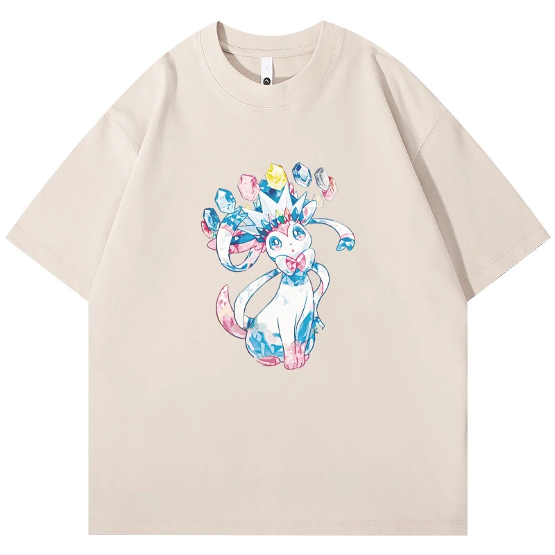 Фото Футболки Pokemon Sylveon в стиле аниме с героями мультфильмов, хлопковые свободные футболки с короткими рукавами для мужчин и женщин, повседневные топы с принтом, подарок №3