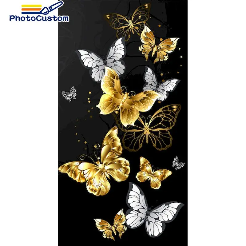 

PhotoCustom Paint By Number Butterfly Animal Kits For Adults Handpainted Picture By Number Home Decoration Gift 60x75cm DIY Fram