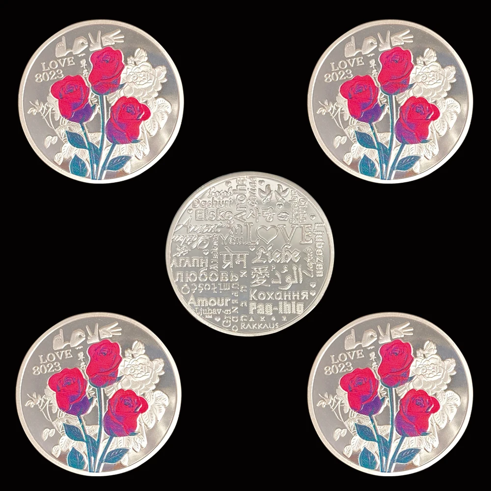 

5PCS 100 Languages Say Love You Silver Plated Copy Commemorative Coins Collection For Gift