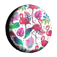 flamingos and palm leaves spare tire cover 4wd 4x4 suv tropical pattern wheel covers for mitsubishi pajero 14 15 16 17 inch