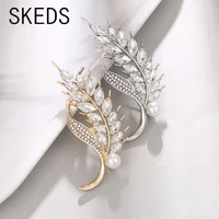 skeds creative women wheat pearl jewelry brooch elegant crystal clothing accessories brooches rhinestone fashion jewelry pin