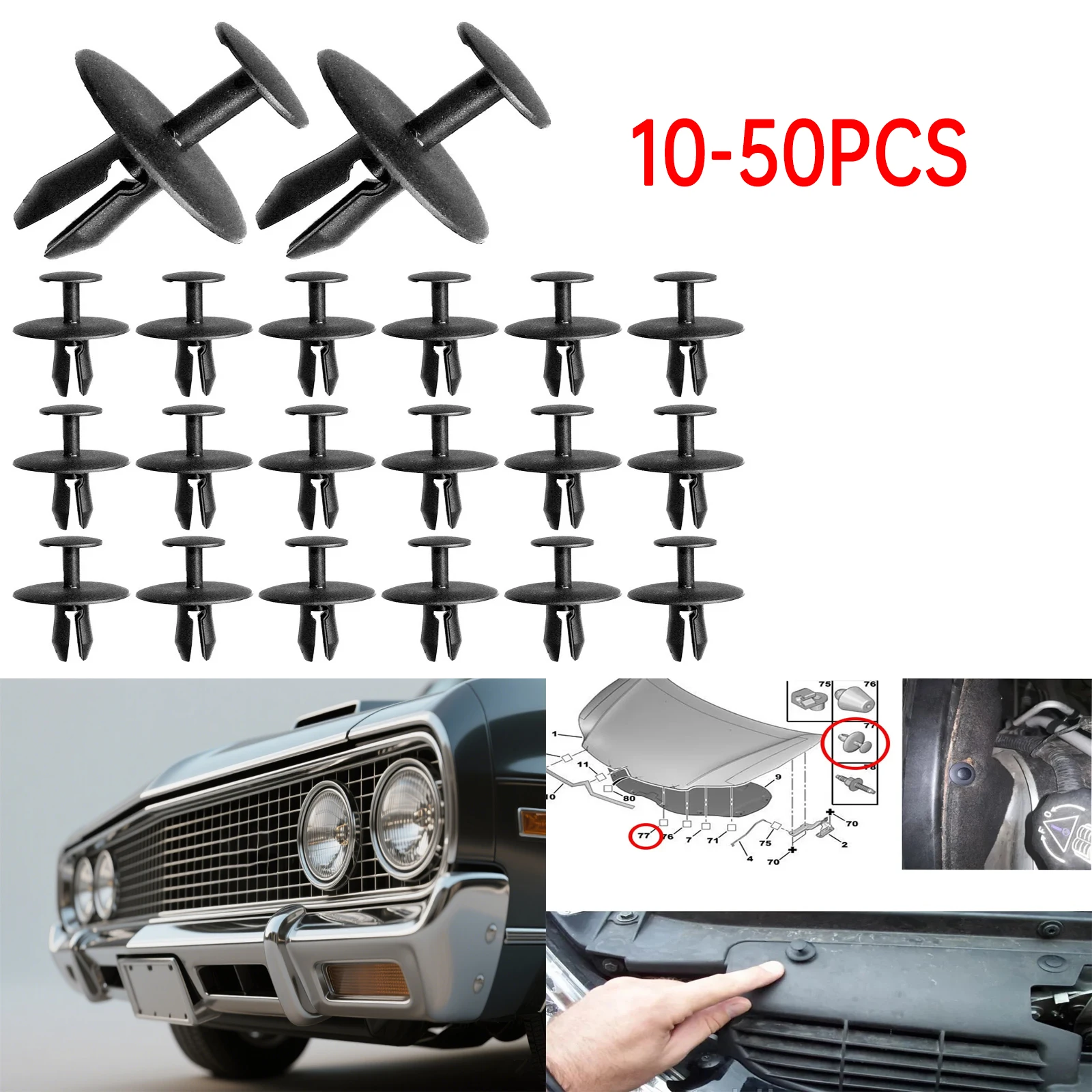 

10-50 шт., заклепки для бампера автомобиля, зажимы для декоративной решетки, крепежные детали для Peugeot 206 207 307 308 3008 Citroen C2 C3 C4 C6 C8