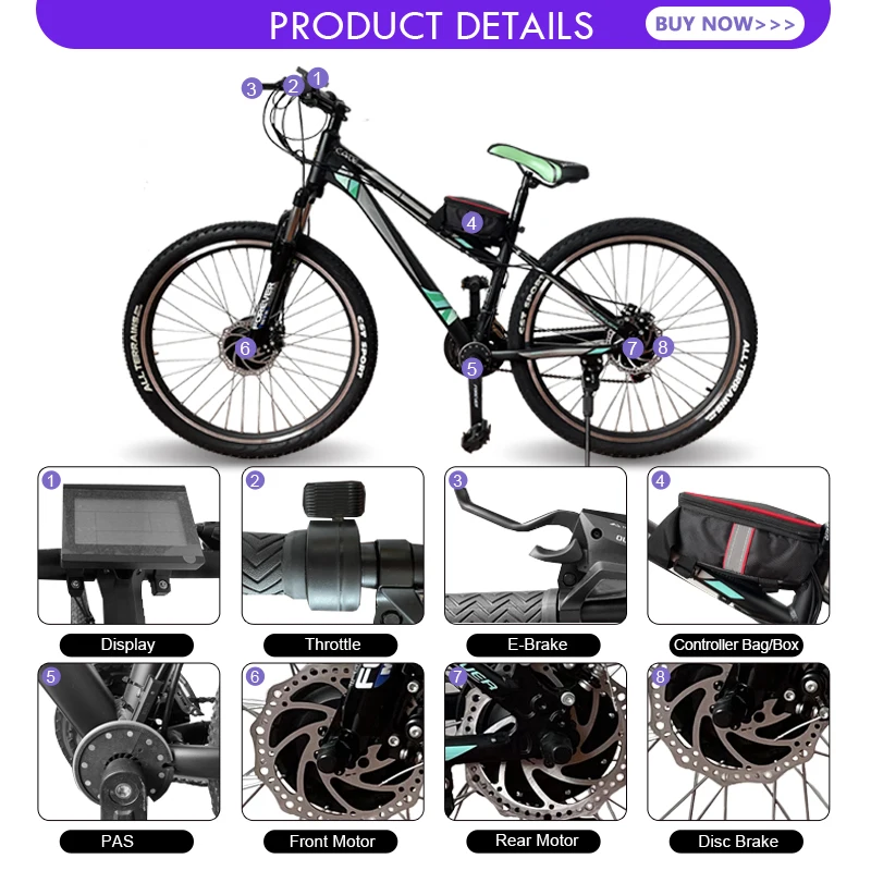 250W~2000W Electric Bicycle Conversion Kit Front/Rear Wheel Hub Motor Brushless Gear/Gearless 16-29Inch700C images - 6