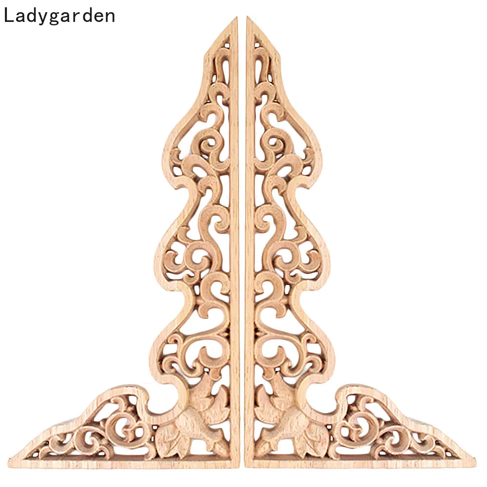 

1PC 26cm Vintage Wood Carved Corner Onlay Applique Frame Furniture Wall Unpainted for Home Cabinet Door Decoration Miniatures