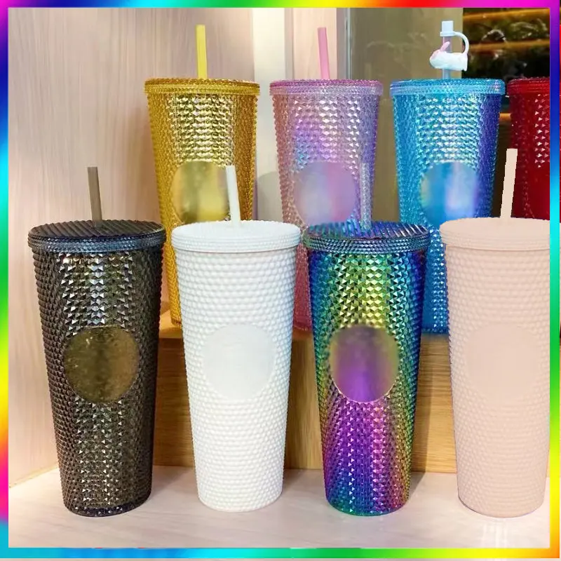 

710ml Straw Cup With Lid&straw Diamond Radiant Goddess Coffee Cold Cup With Logo Reusable Plastic Durian Tumbler