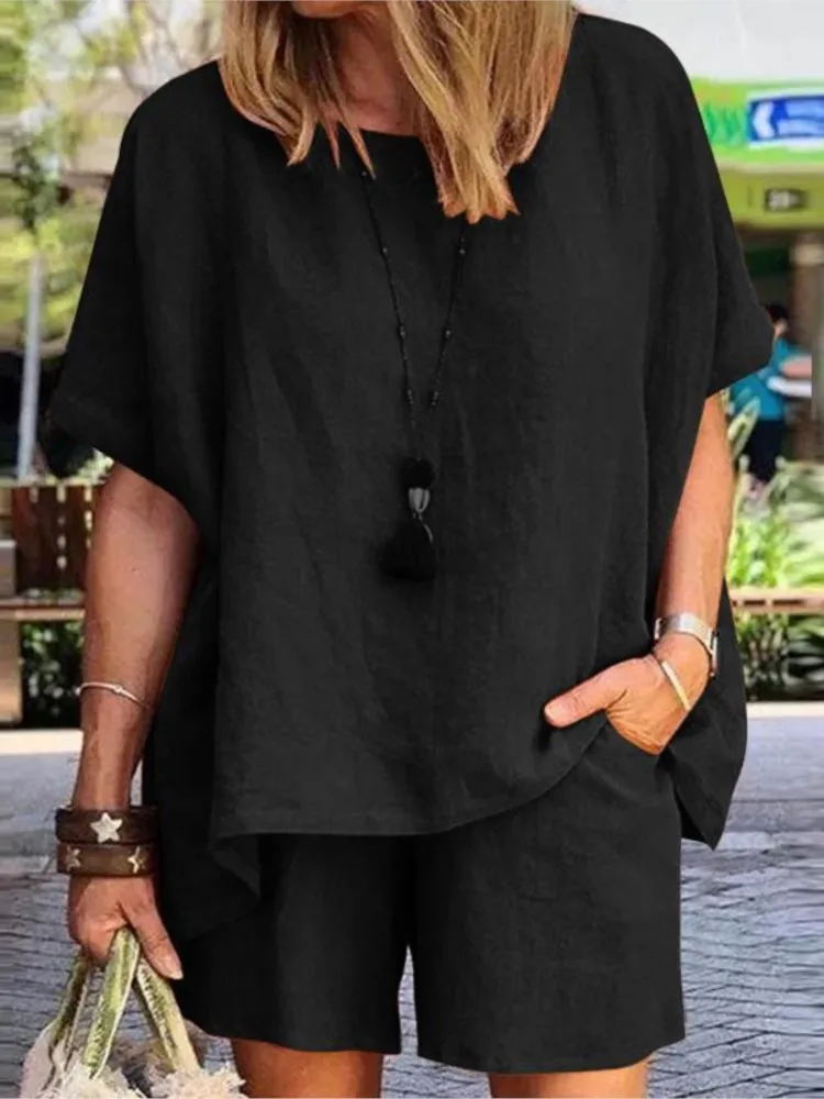 Женский Повседневный костюм из 2 предметов свободная рубашка с коротким рукавом