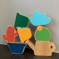childrens science puzzle building potted plants flower and fruit building blocks baby color cognition matching fun wooden toys