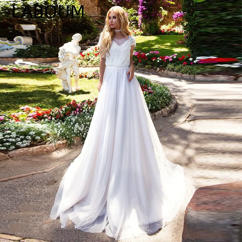 

LaBoum White A-LINE O Neck Court Train Tulle Pastrol Wedding Dress 2023 Elegant Bridal Gown Vestidos De Novia Custom Made