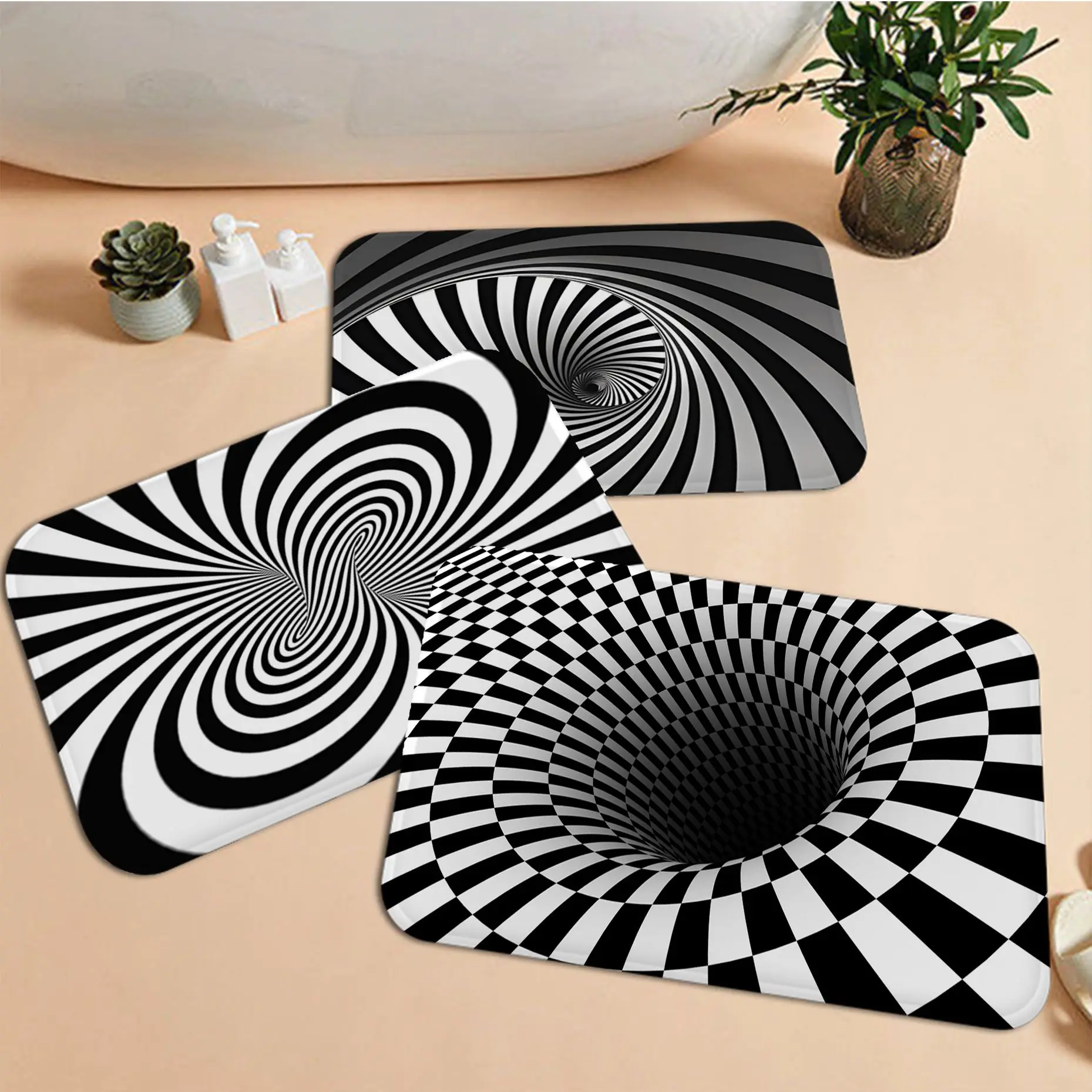 

3D Vortex Illusion Entrance Door Mat Nordic Style Home Doormat Bathroom-Toilet Mats Bedroom Household Carpets
