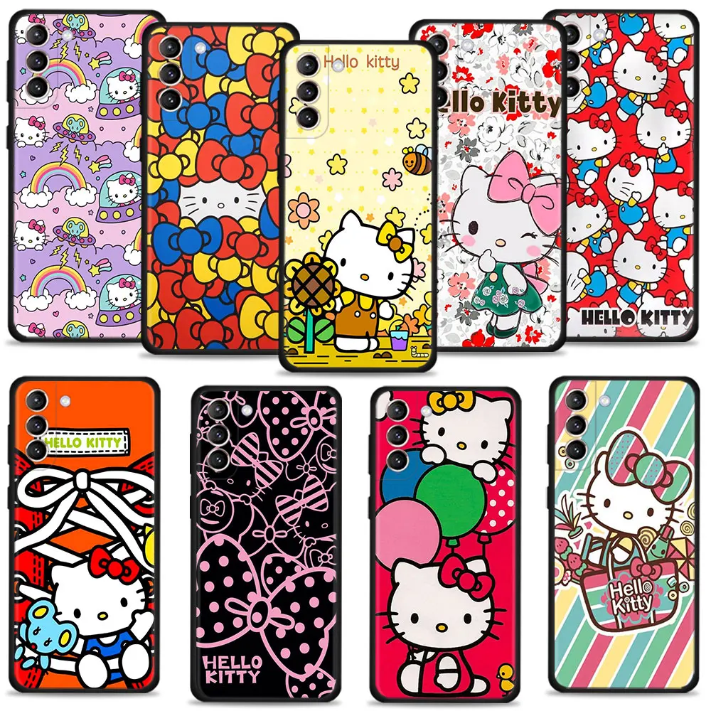

Love Cartoon Pink Hello kitty Phone Case For Samsung Galaxy S22 S21 S20 10 Plus S10 S8 S9 S10e Ultra FE Soft Silicone Cover