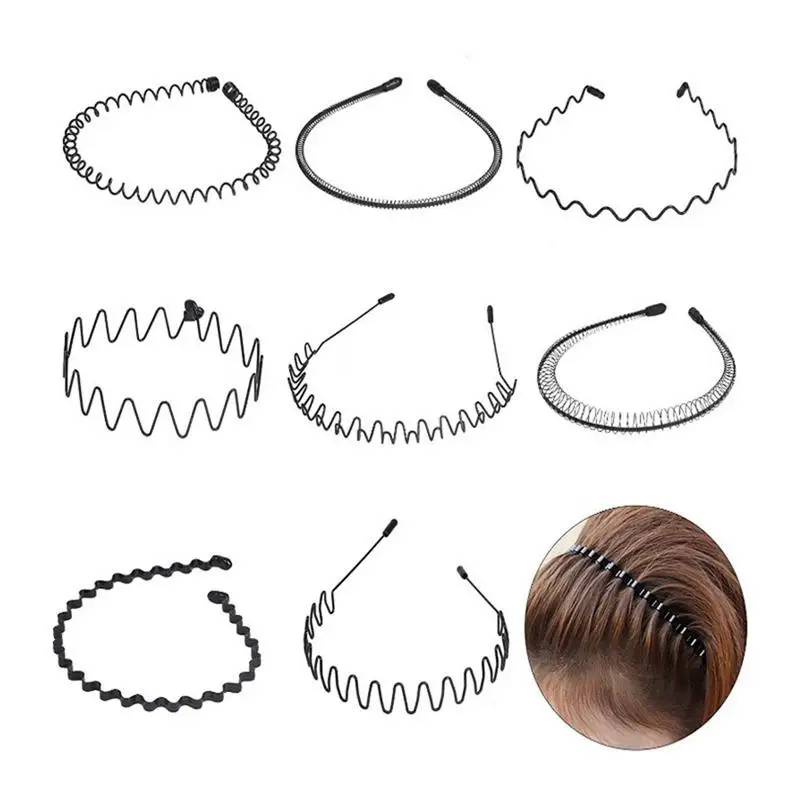 

8pcs Unisex Hair Clip Spring Wavy Hair Hoop Headband Sport Headband Hairband Fashion Simple Metal Hair Hoop Accessories