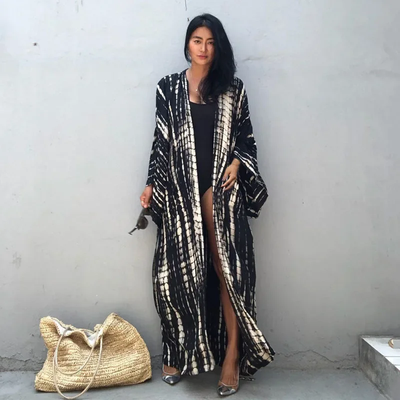 Хлопковое пляжное кимоно с принтом тай-дай купальник богемное бикини большого