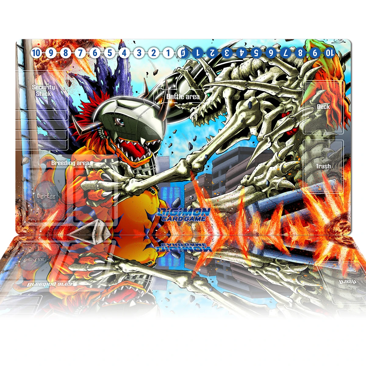 

Digimon Playmat Metal Greymon Skull Greymon TCG CCG Board Game Trading Card Game Mat Anime Mouse Pad Custom Desk Mat Zones & Bag
