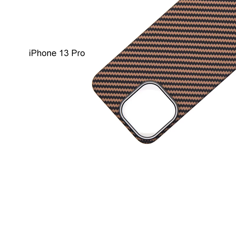 

iPhone 13 Pro Case Gold Brown Metal Ring Protective Lens Lightweight Real Carbon Fiber Shock Resistant iPhone13pro Cover