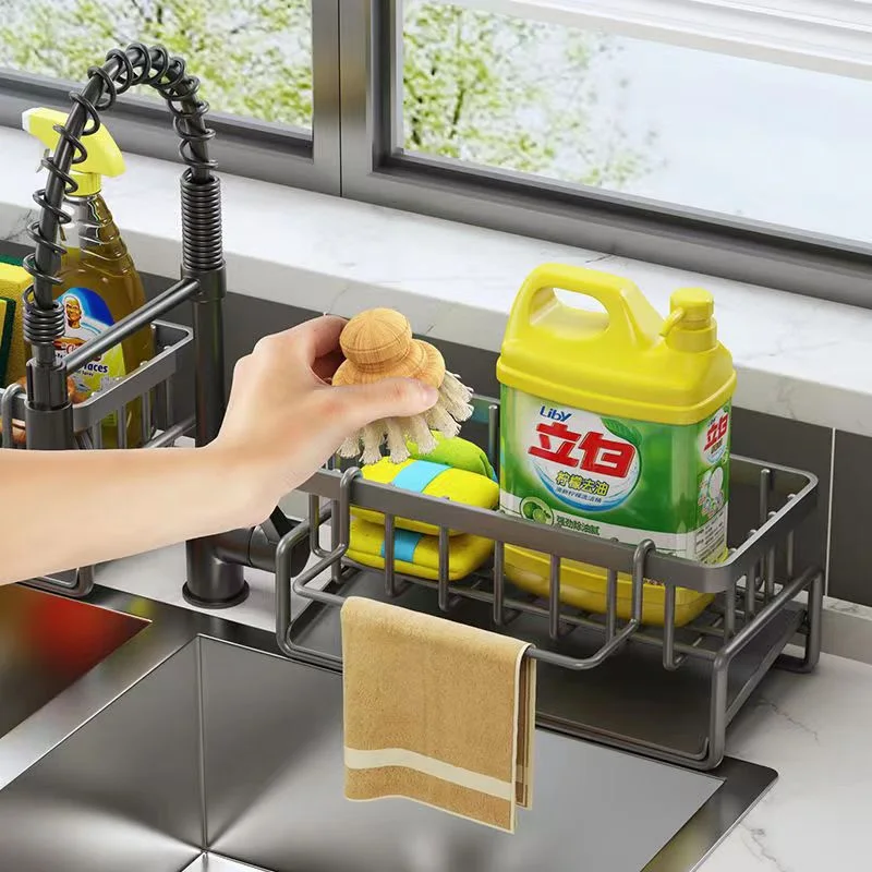 

Kitchen Countertop Organizer Sink Sponge Towel Draining Rack Detergent Storage Multifunctional Bathroom Shampoo Shower Soap Rack