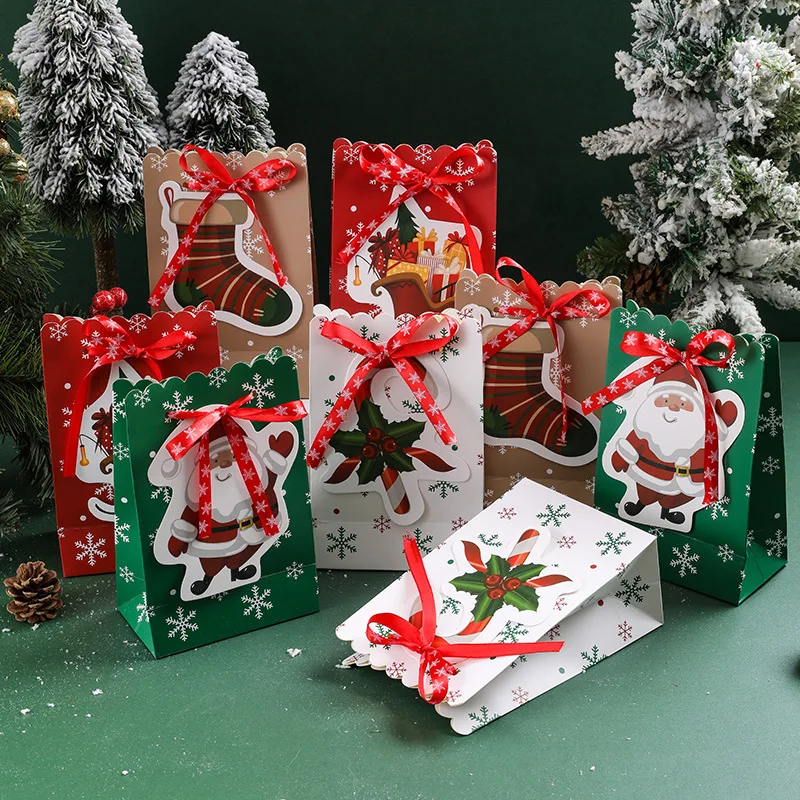 

Рождественские подарочные пакеты для конфет, печенья, бумажные пакеты с лентой для печенья, закусок, упаковочные пакеты, Рождественский Декор, праздвечерние чные принадлежности для детей, 1/4 шт.