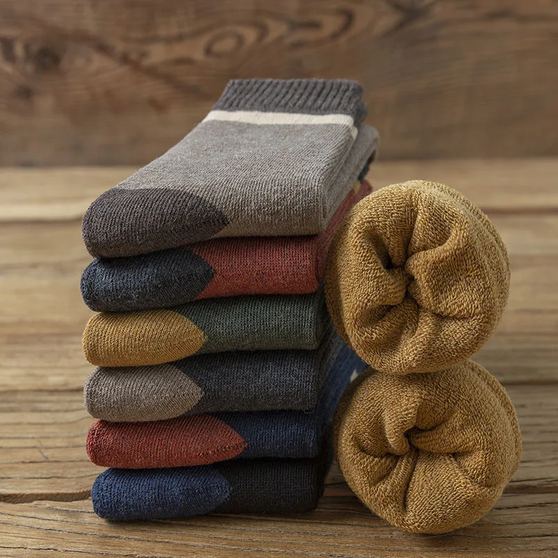 Men's Socks Winter Thick Warm Cotton Socks Fashion Casual Terry Long Socks 5 Pair