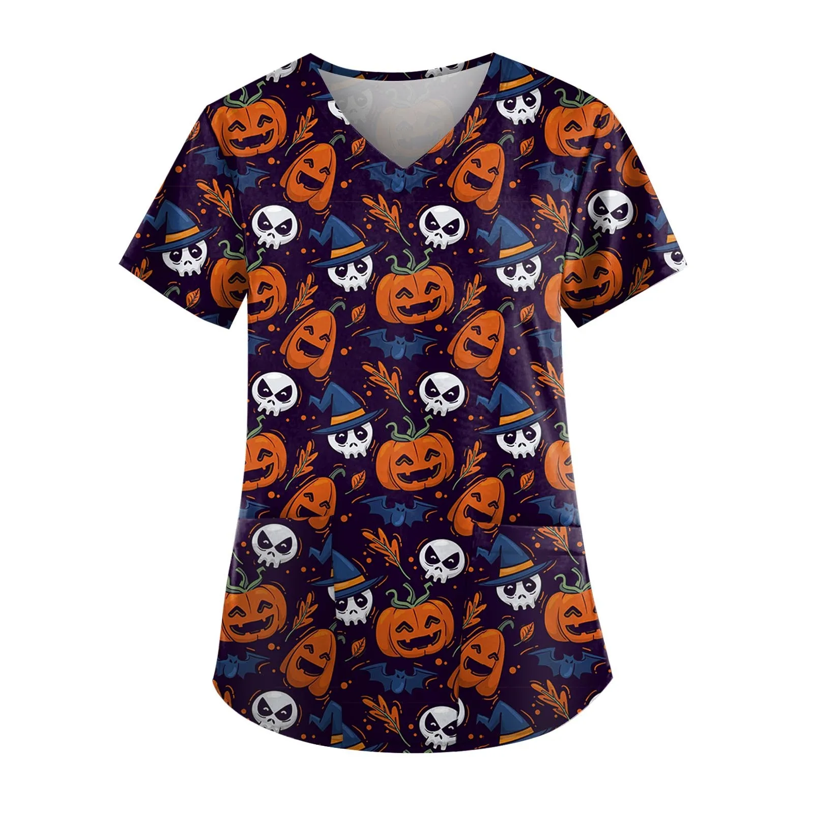 

Clothes For Women Elegant Casual Halloween Pumpkin Head V Neck Short Sleeve Vacation Women T-Shirt Clothes For Women Camisetas