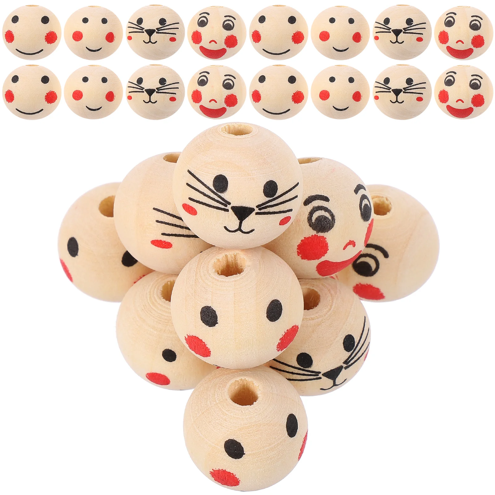 

120pcs DIY Wooden Beads Smile Face Beads Craft Jewelry Making Loose Beads
