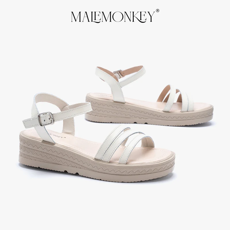 MALEMONKEY Wedge Sandals Women Split leather 2023 Summer Outdoor Platform Sandals Open Toe Holiday Dress Female Shoes Handmade