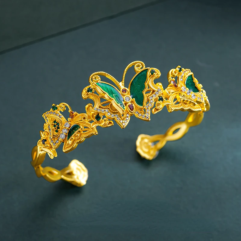 Роскошный браслет из чистого золота 14 карат в форме бабочки Открытый для женщин