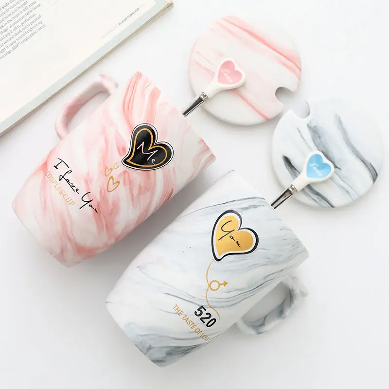 

Couple Cups A Couple Creative Personality Korean Ceramic Household Couples Drinking Cup Mug with Lid Spoon