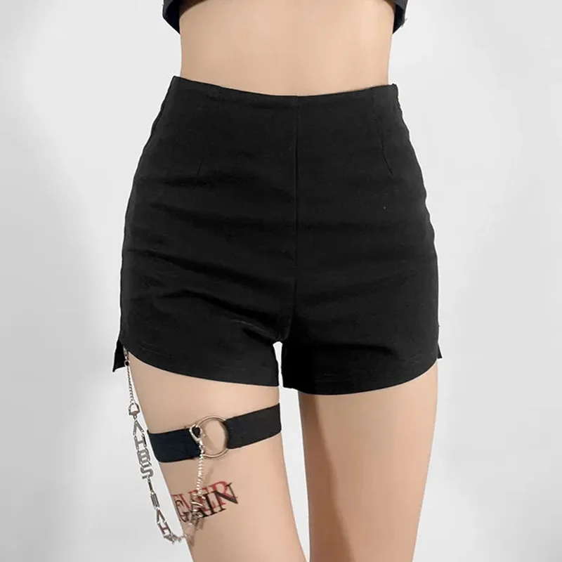 

2023 Rimocy Sexy High Waist Women Skinny Shorts Summer Chain Black Goth Short Pants Woman Harajuku Y2K Bandage Shorts Ladies 2XL