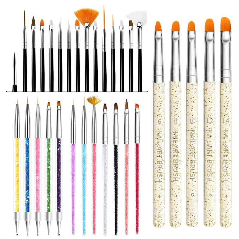 

5/7/15Pcs Dual End Nail Brush UV Gel Nails Art Brush Nail Art Dotting Pen Manicure Drawing Painting Tool Manicure Accessories