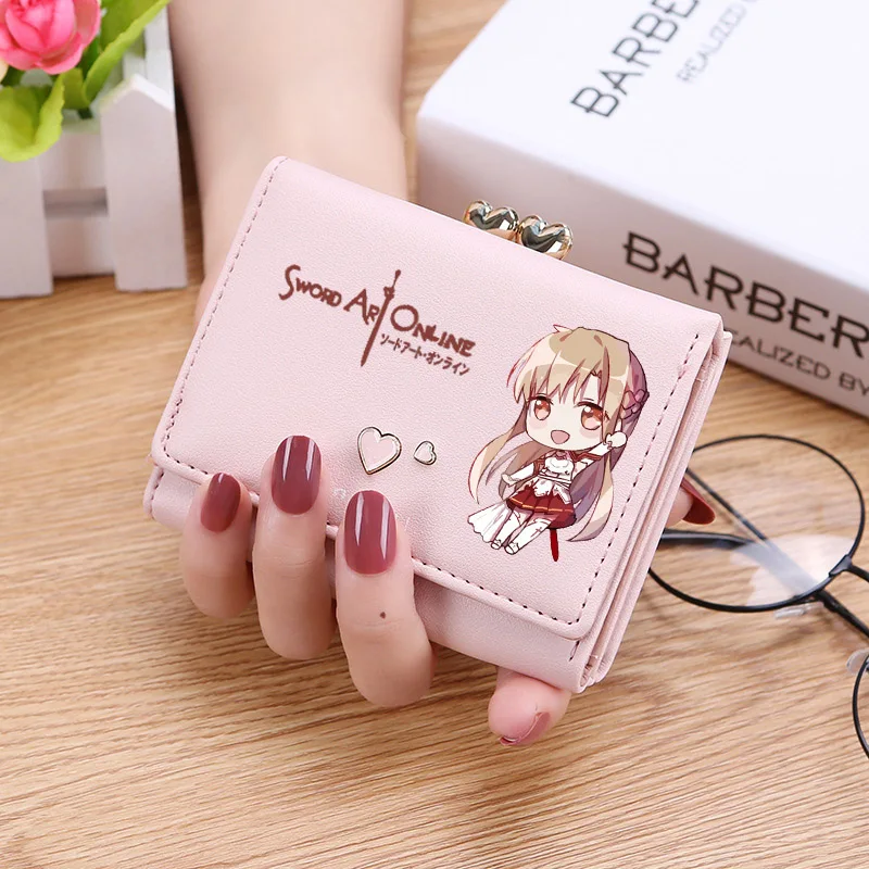 

Маленький женский кошелек Sword Art Online из искусственной кожи, короткий кошелек для девушек, маленькая сумка с карманом для монет