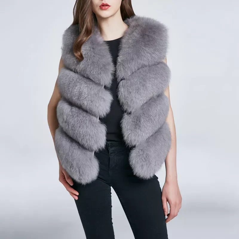

Качественный меховой жилет, пальто, Роскошные теплые куртки из искусственной кожи, однотонные зимние модные меховые женские жилеты, пальто,...