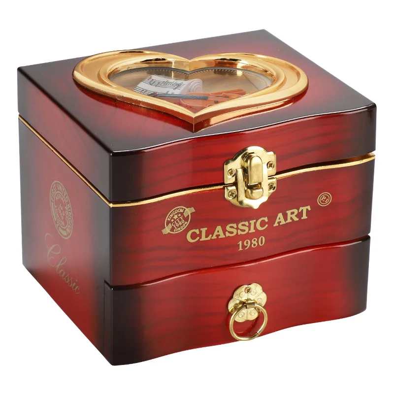PLastic Jewellery Box Heart Shape Dancing Ballerina Music Box Carousel Hand Crank Music Box Mechanism Gift For Valentine's Day