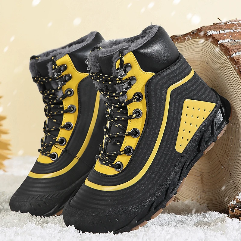 New Winter Kids Snow Boots PU Leather Waterproof Boots Outdoor Keep Warm Children Hiking Boots for Girl Boy Non-slip Ankle Boots