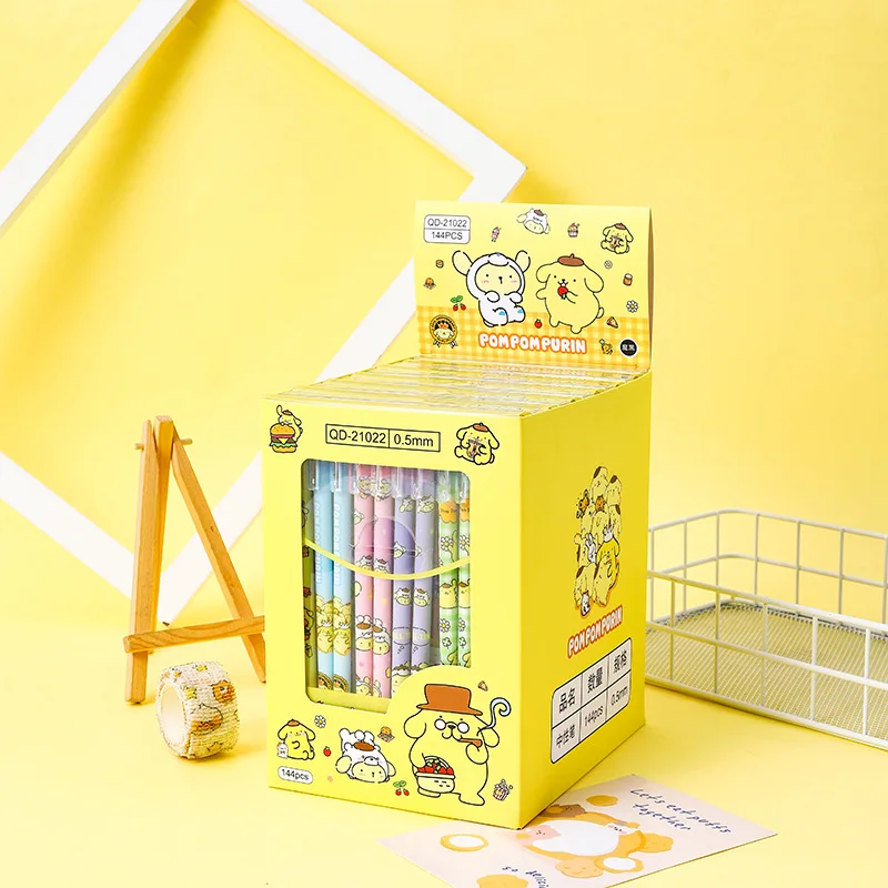 

Wholesale 12/PCS Set Kawaii Sanrio Gel Pen Anime Stationery Hello Kitty Pom Pom Purin 0.5MM Black Student Gift for Kids