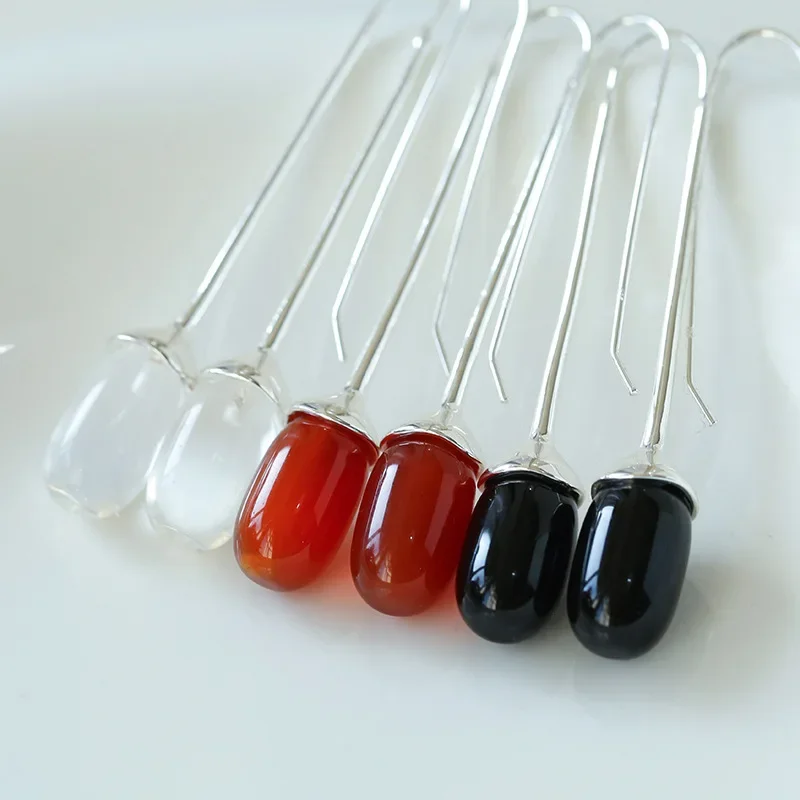 Французские винтажные прозрачные длинные серьги с каплями воды из натурального