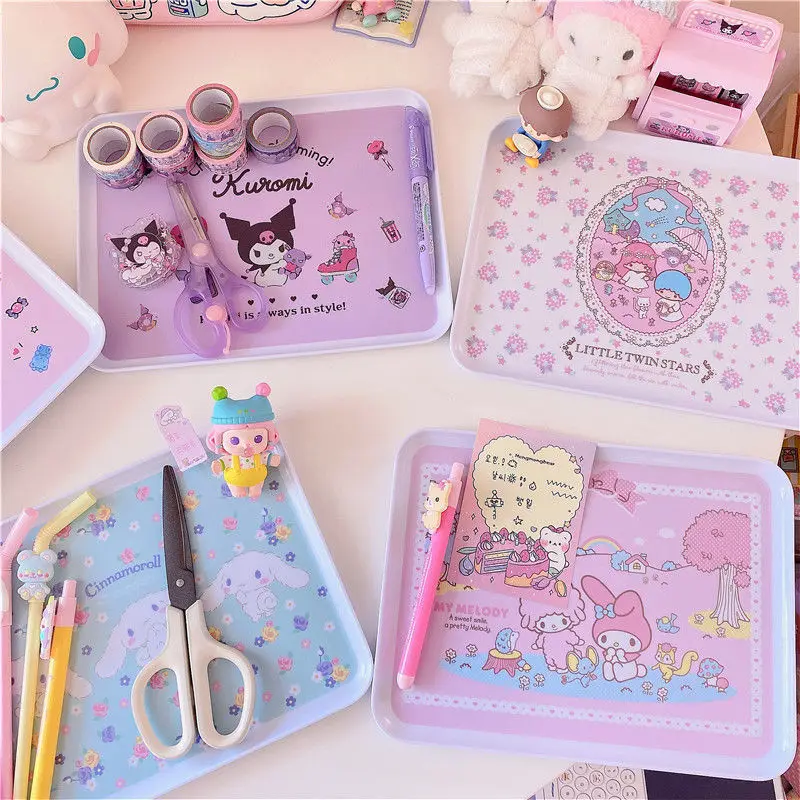 

Cartoon Anime Cute Cinnamoroll My Melody Kuromi Sanrios Kawaii Tray Sweet Girl Stationery Storage Snack Plate Dried Fruit Plate