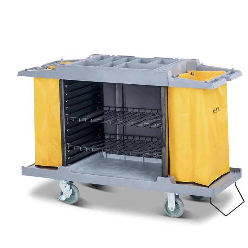 

professional design make new PP material guest room restaurant cleaning small and large size service carts with compartment rack