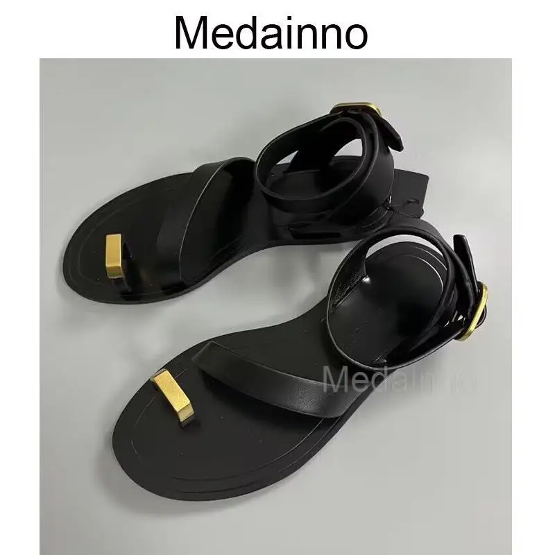 

Босоножки Medainno женские из натуральной кожи, модные сандалии на плоской подошве, Универсальные однотонные Простые повседневные туфли, шикар...