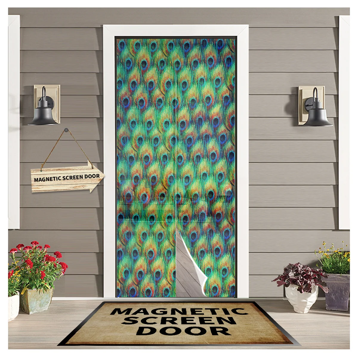 

Peacock Feather Door Curtain Bedroom Magnetic Mosquito Screen Kitchen Insect Proof Window Mosquito Net