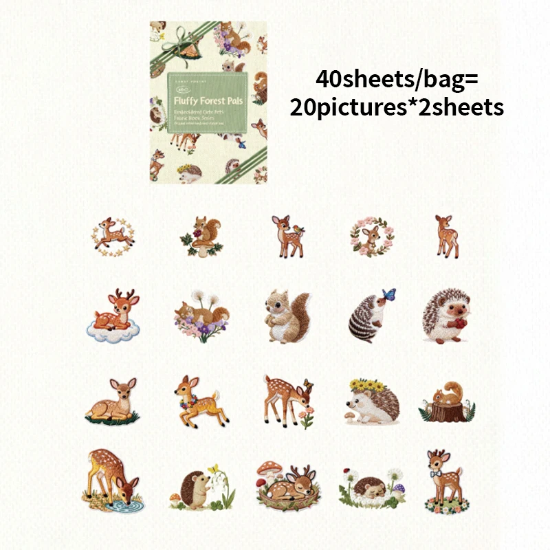 

Набор наклеек Mr.Paper "Тканевые книги и вышивка", милые животные