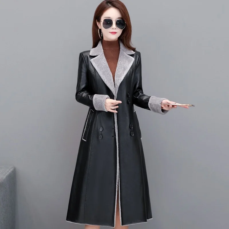 100% genuine real Autumn winter thickened Haining coat Women's medium long plush large fur one-piece versatile leather windbreak