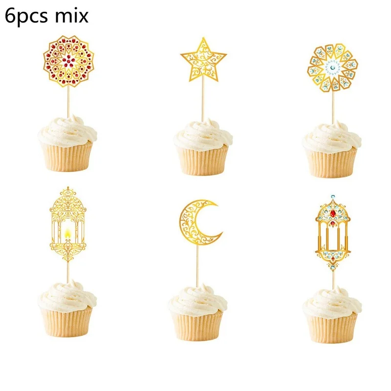 

Золотые топперы для торта Eid Mubarak, звезда, луна, украшение для кекса, украшение для торта, десертное украшение для вечеривечерние EID Mubarak