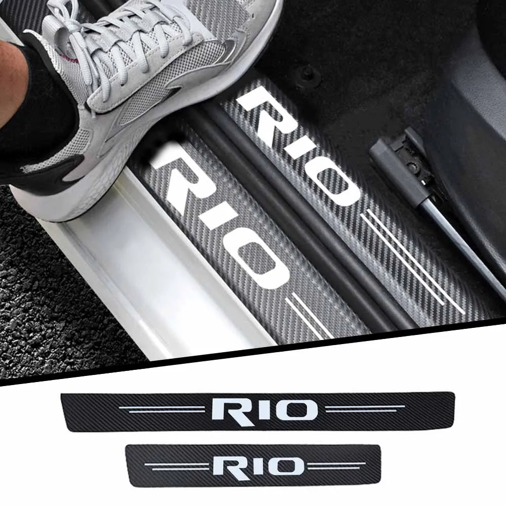

4pcs Car Sticker Door Carbon Leather Fiber Sill Plate for KIA RIO K2 K3 2 3 2010-2017 Accessories