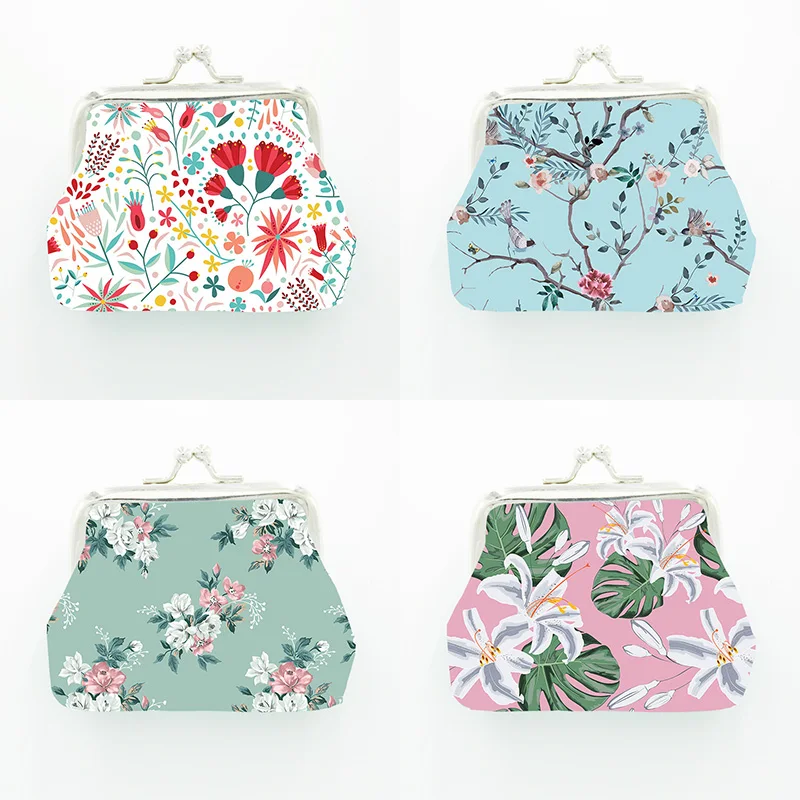 

PU Leather Pocket Money Purse Hasp Coin Wallet Floral Earphone Key Card Holder Simple Mini Purse Gift for Women Girls